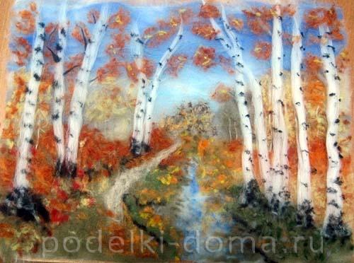 Как создать поделку на осенний бал из шерсти. Картина из шерсти «Золотая осень»