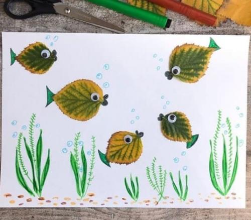 Поделки из листьев на бумаге. Аппликации из осенних листьев для детей детского сада (средняя, старшая группа)