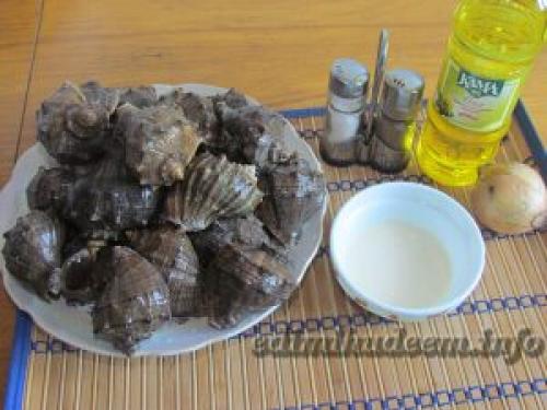 Рапаны тушеные. Рапаны в сметане с луком